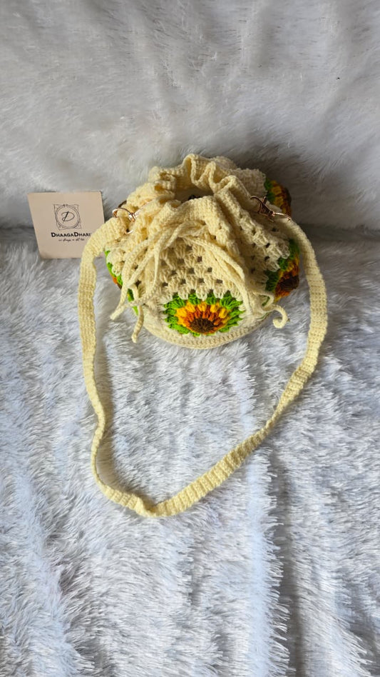 Sunflower Crochet Potli Bag