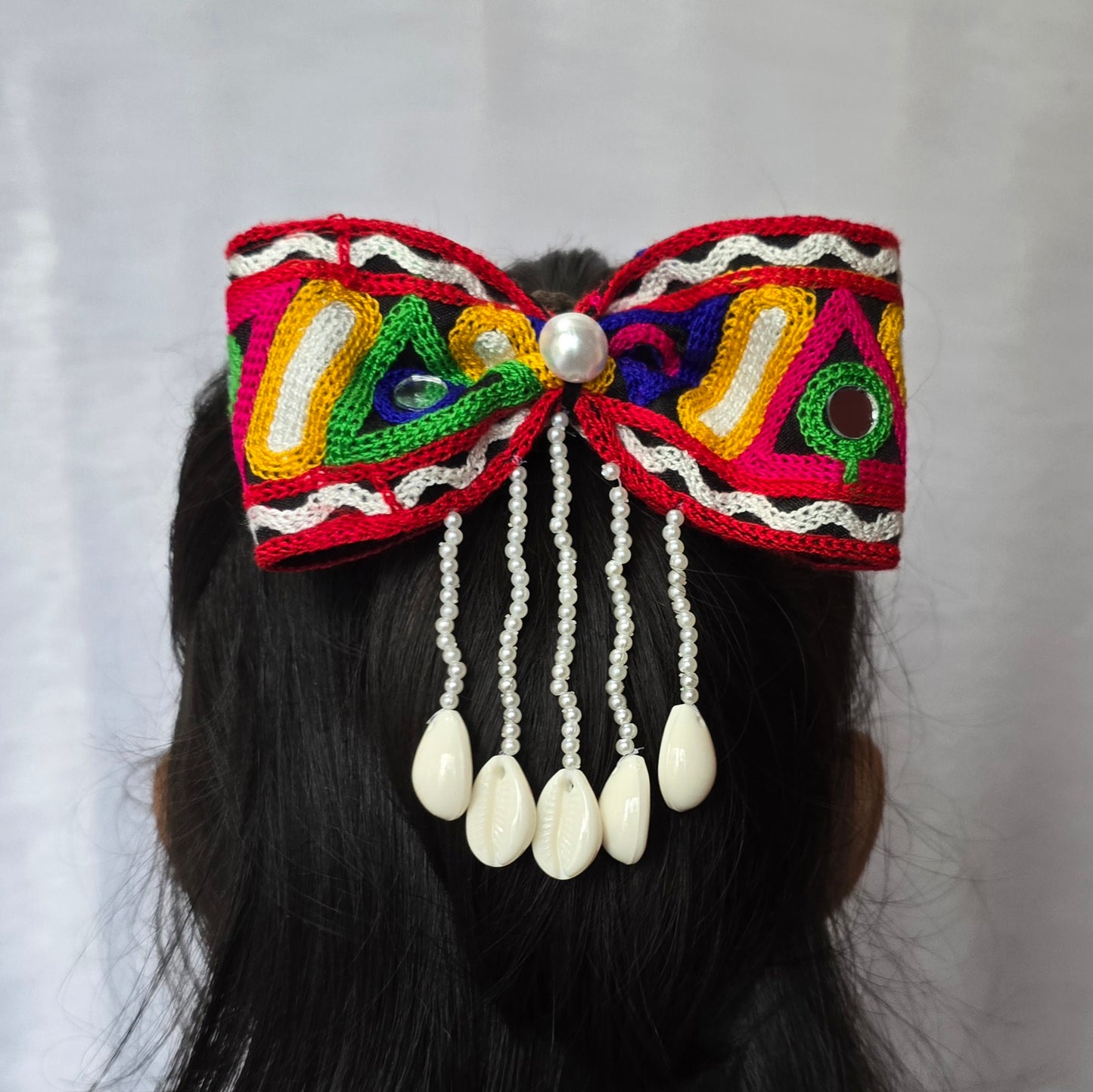 Handmade Navratri Bow with Mirror & Shell Detailing