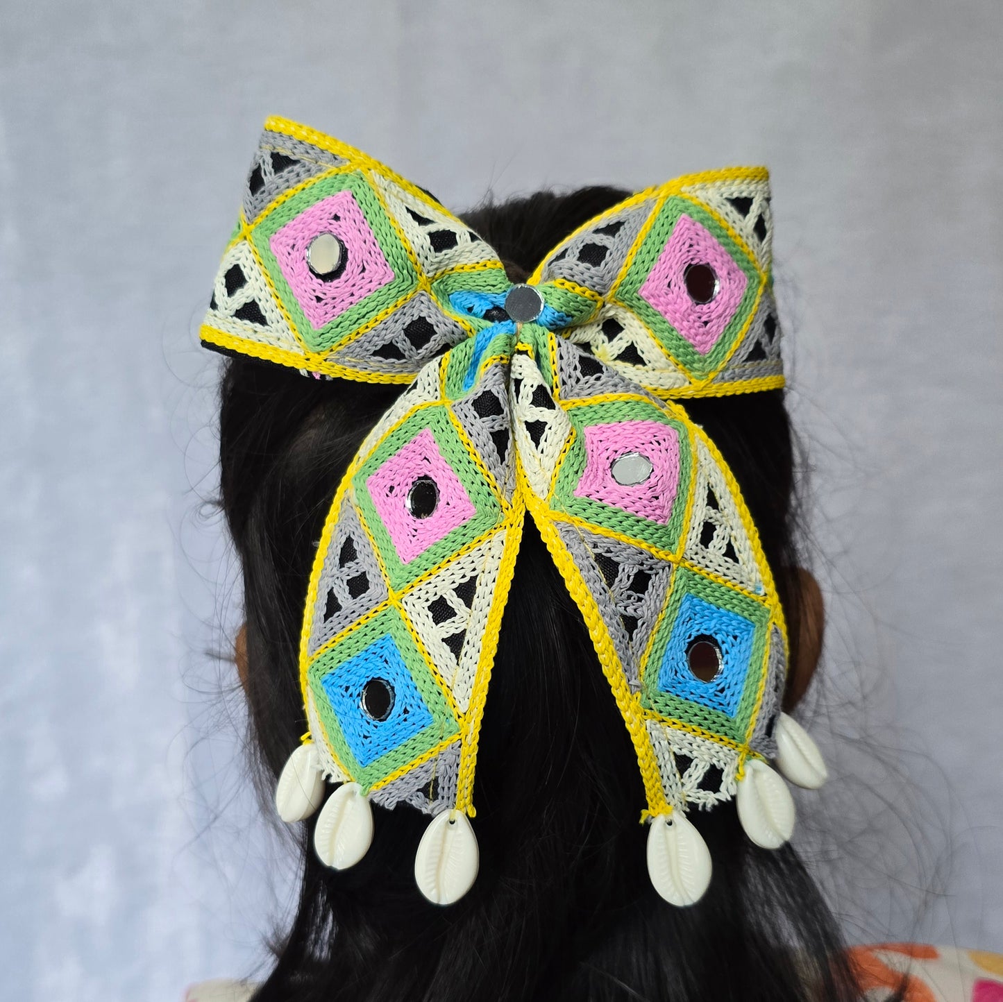 Handmade Navratri Bow with Mirror & Shell Detailing