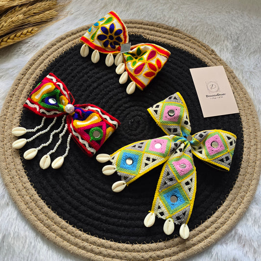 Handmade Navratri Bow with Mirror & Shell Detailing