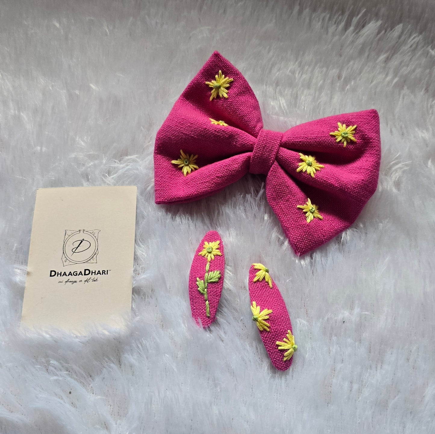 Hand-Embroidered Floral Hair Bows & Clip Sets