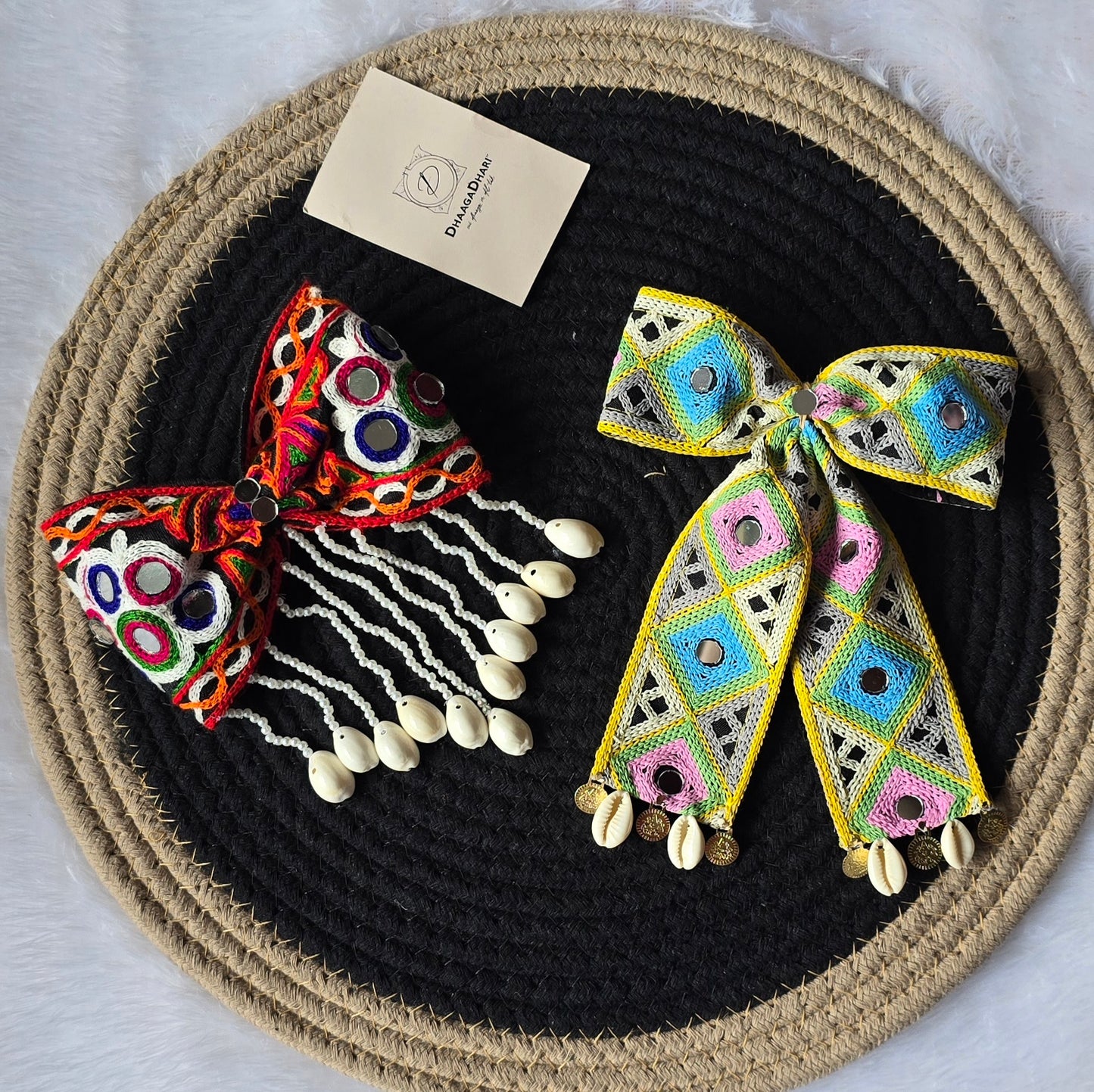 Handmade Navratri Bow with Mirror & Shell Detailing