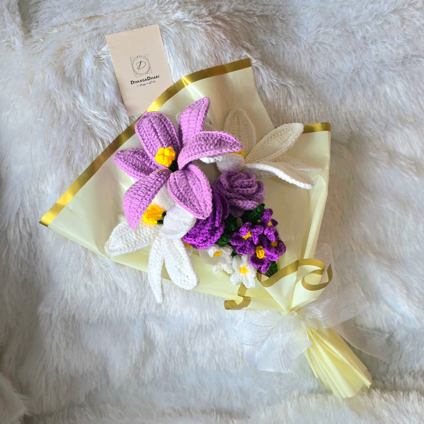 Elegant Crochet Bouquet – Lilies, Roses & Forget-Me-Nots