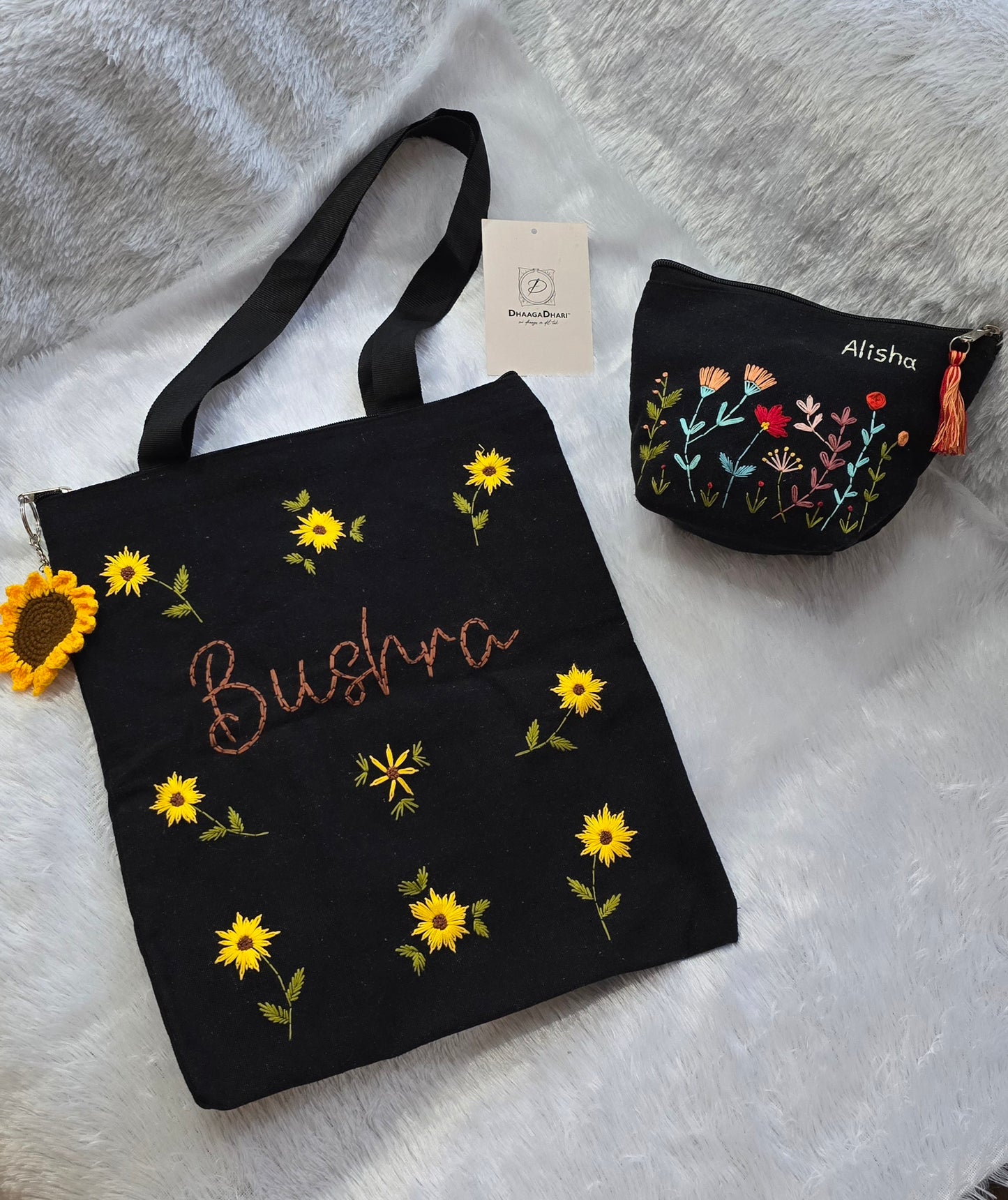 Embroidered Tote Bag Combo with Mini Personalized Pouch