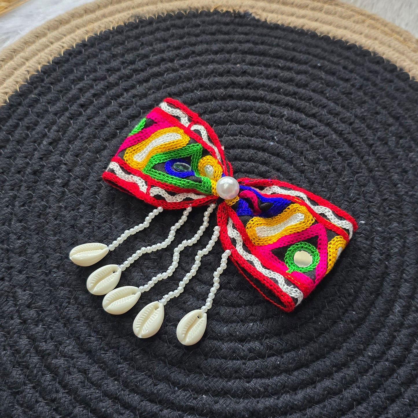 Handmade Navratri Bow with Mirror & Shell Detailing