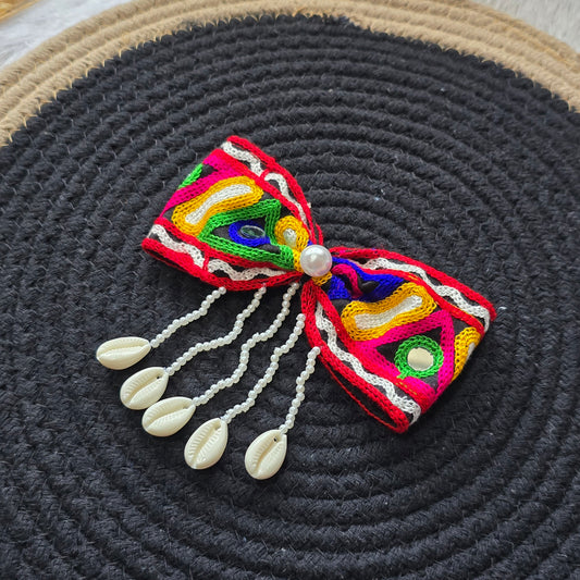 Handmade Navratri Bow with Mirror & Shell Detailing