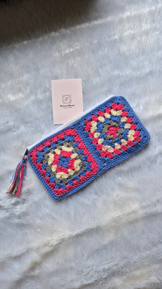 Handcrafted Colorful Granny Square Crochet Zipper Pouch