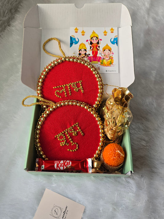 Customizable Diwali Gift Hamper | Hand-Embroidered Shubh Labh & Dry Fruits