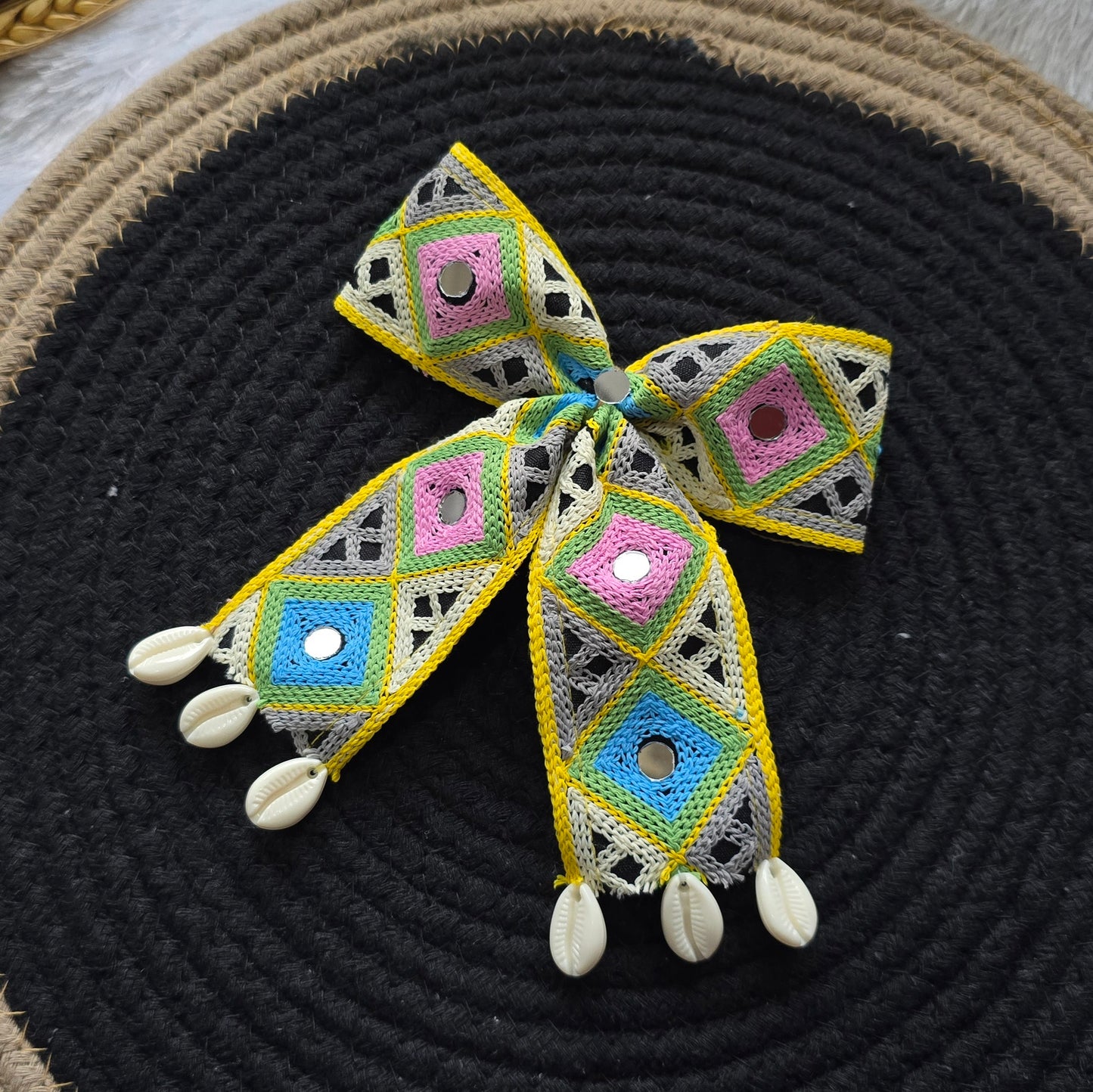 Handmade Navratri Bow with Mirror & Shell Detailing