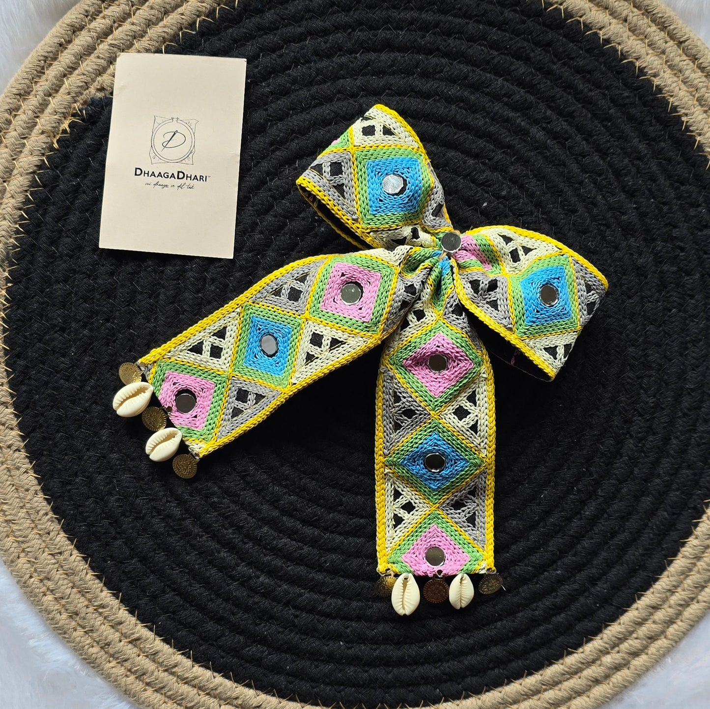 Handmade Navratri Bow with Mirror & Shell Detailing