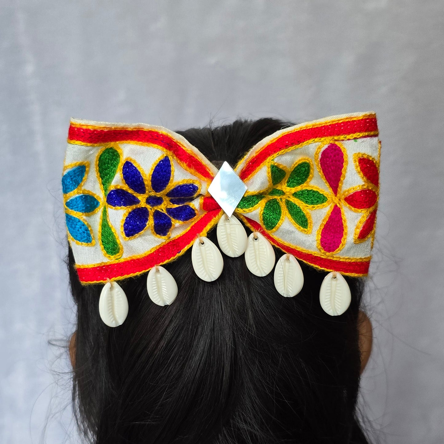 Handmade Navratri Bow with Mirror & Shell Detailing