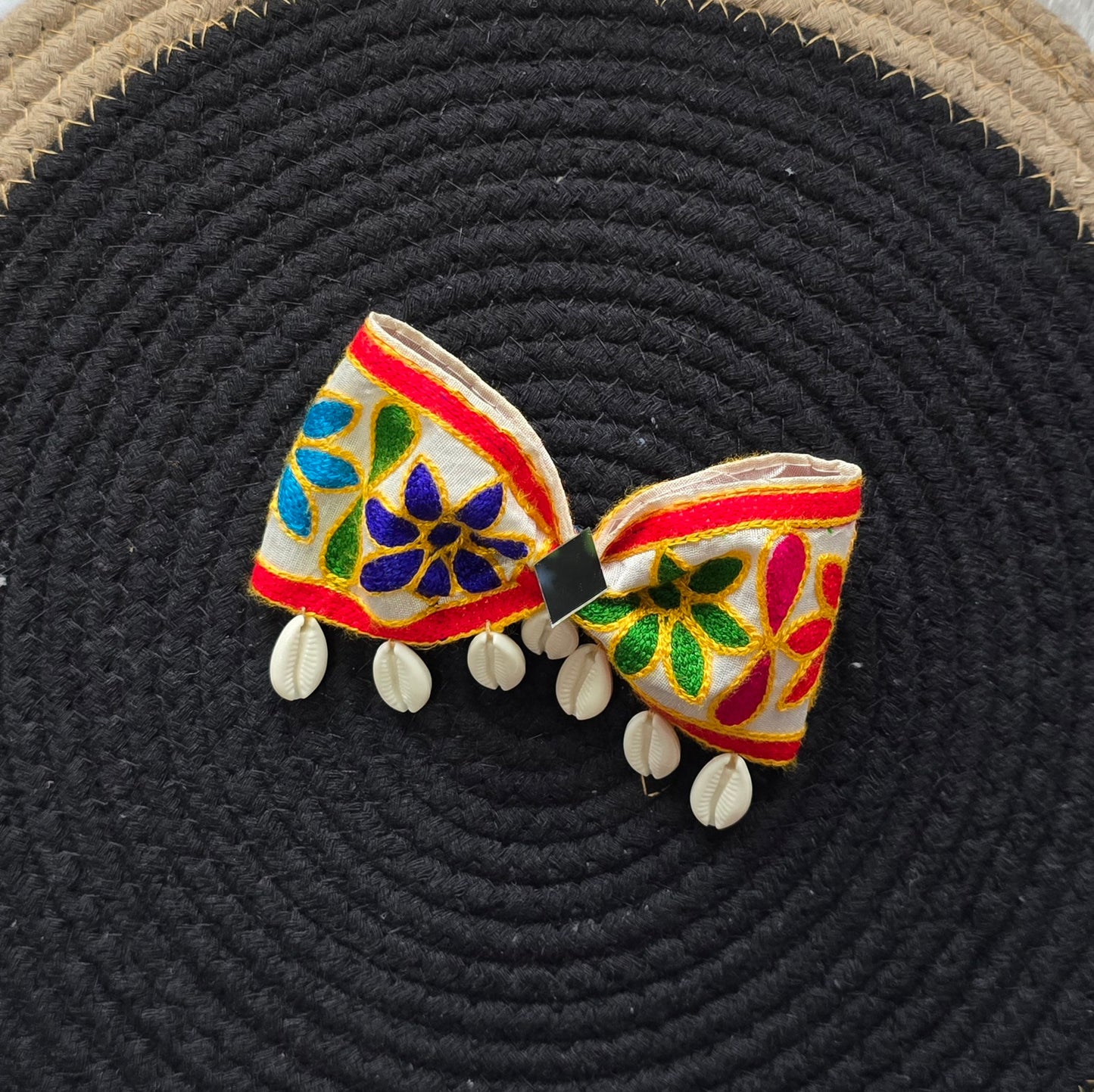 Handmade Navratri Bow with Mirror & Shell Detailing
