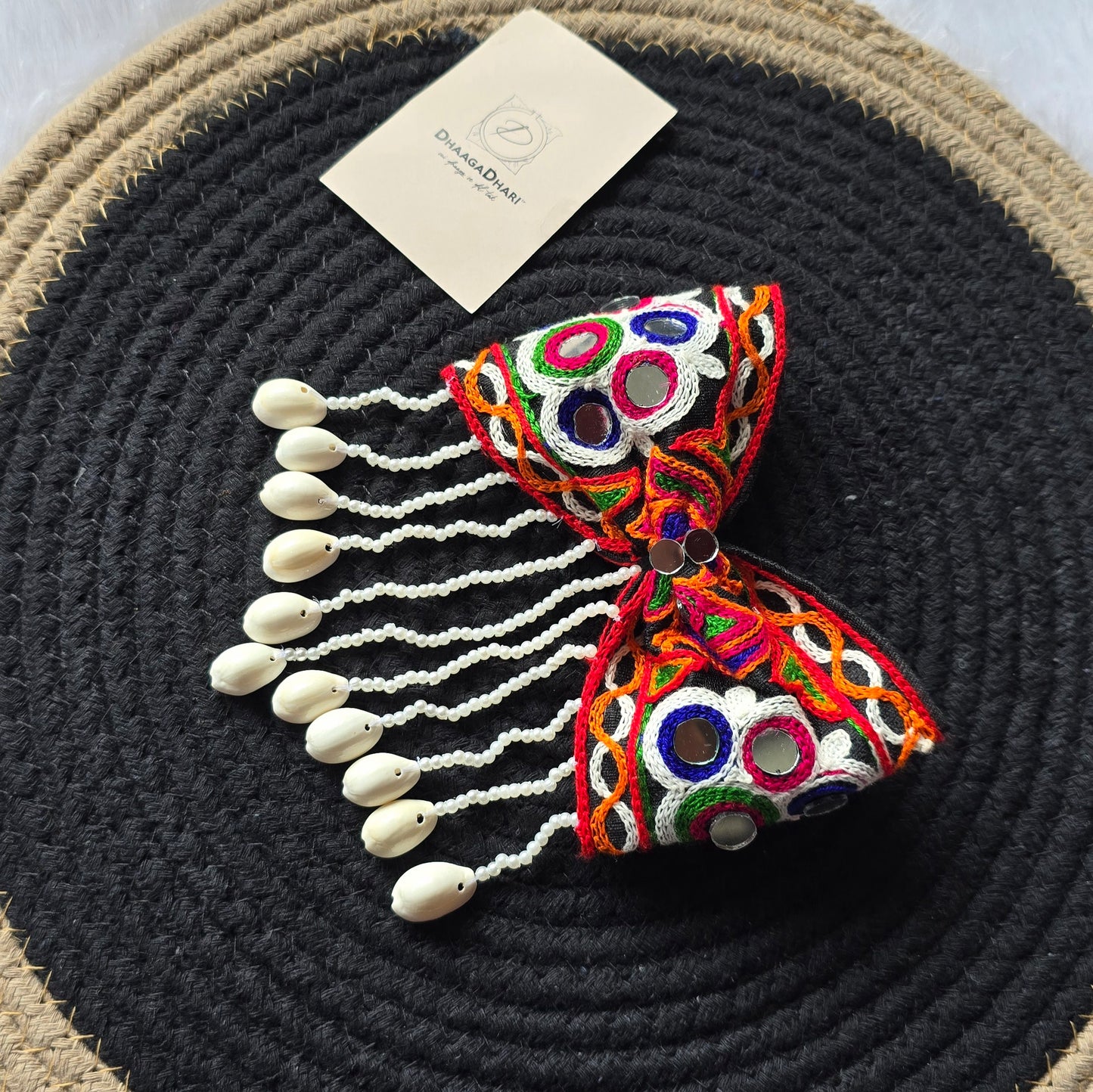 Handmade Navratri Bow with Mirror & Shell Detailing