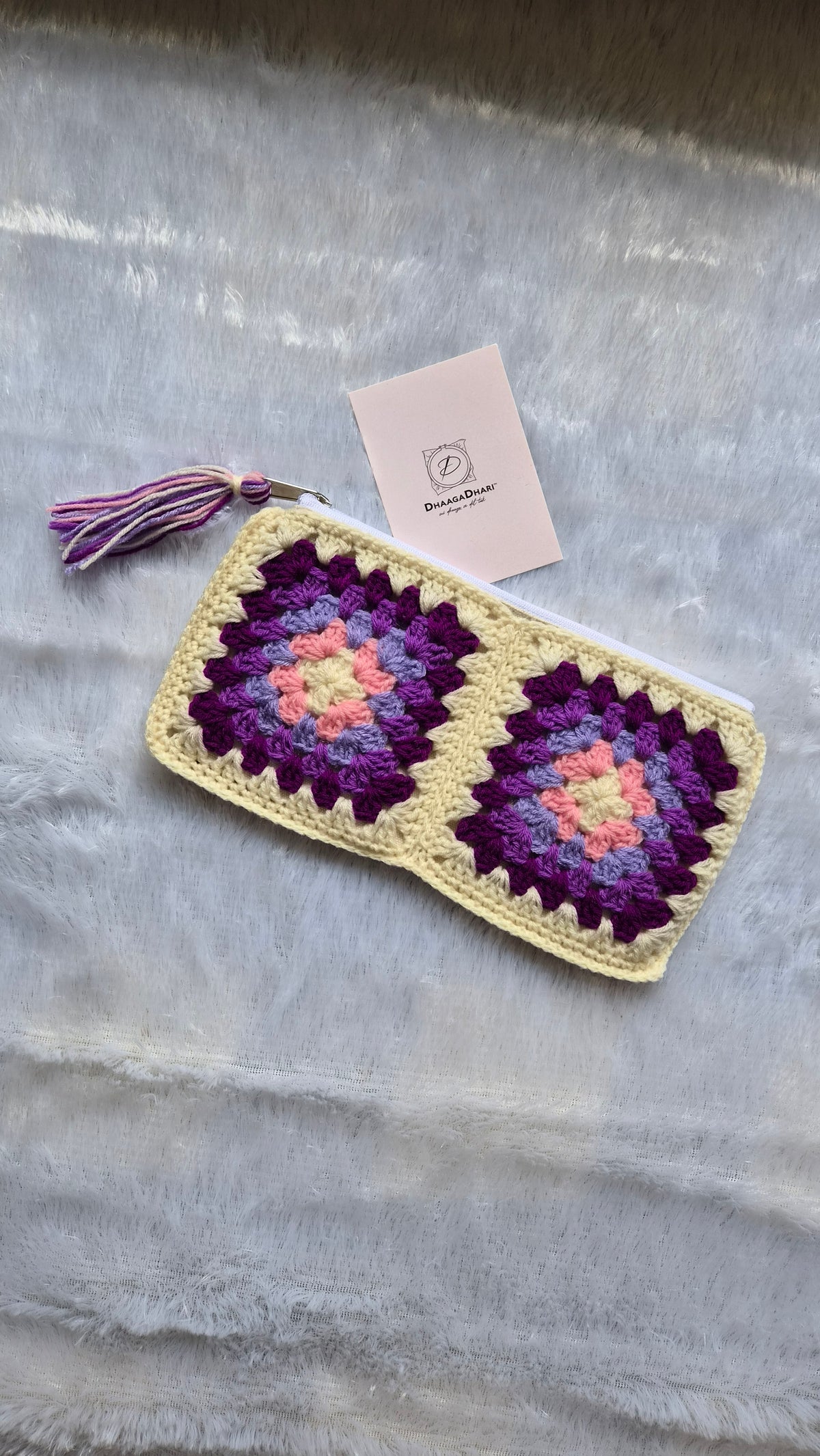 Handcrafted Colorful Granny Square Crochet Zipper Pouch