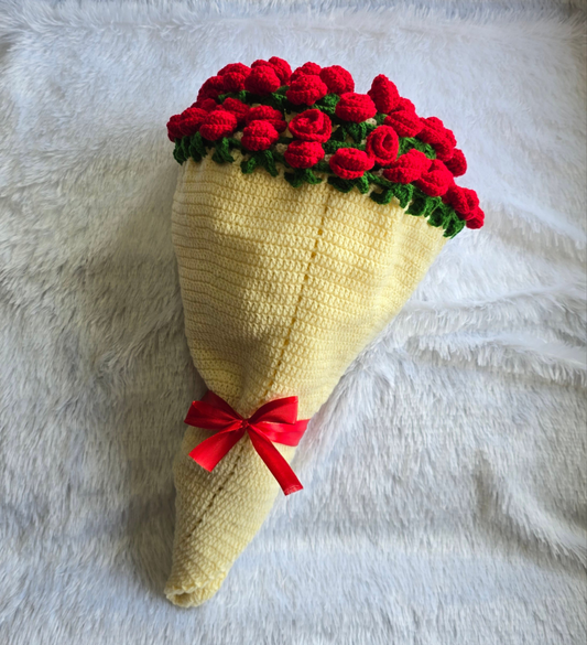 Crochet Red Roses Blanket Bouquet