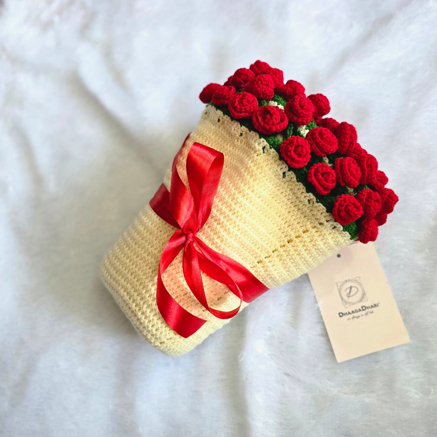 Crochet Red Roses Blanket Bouquet
