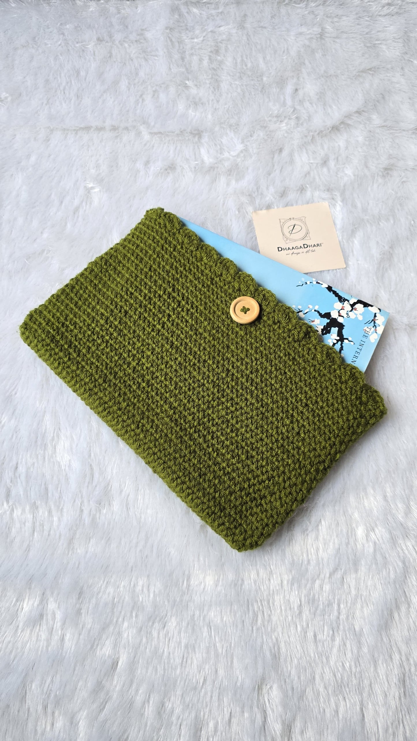 Handmade Crochet Book Sleeve | Olive Green Reader’s Protector