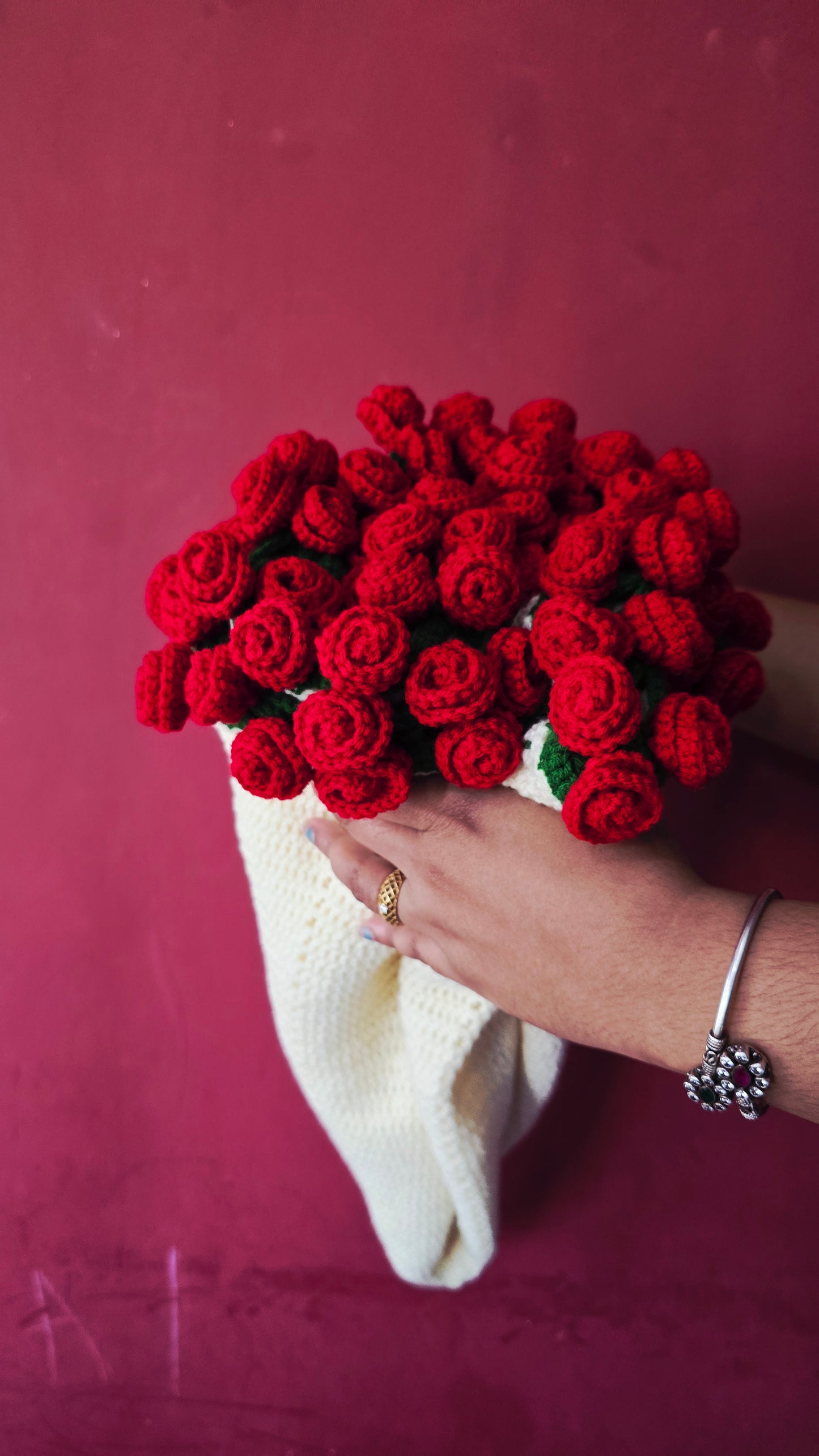 Crochet Red Roses Blanket Bouquet
