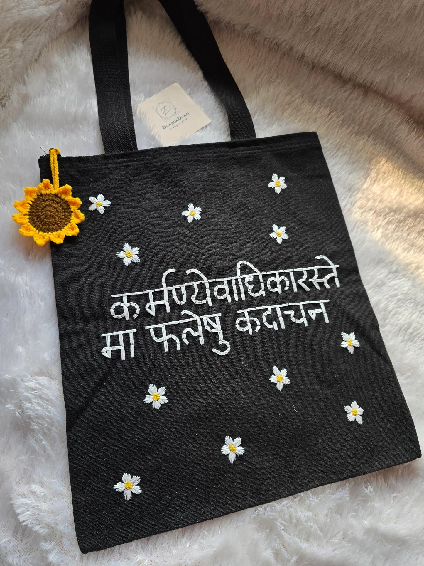 Hand-Embroidered Sanskrit Shloka Tote Bag
