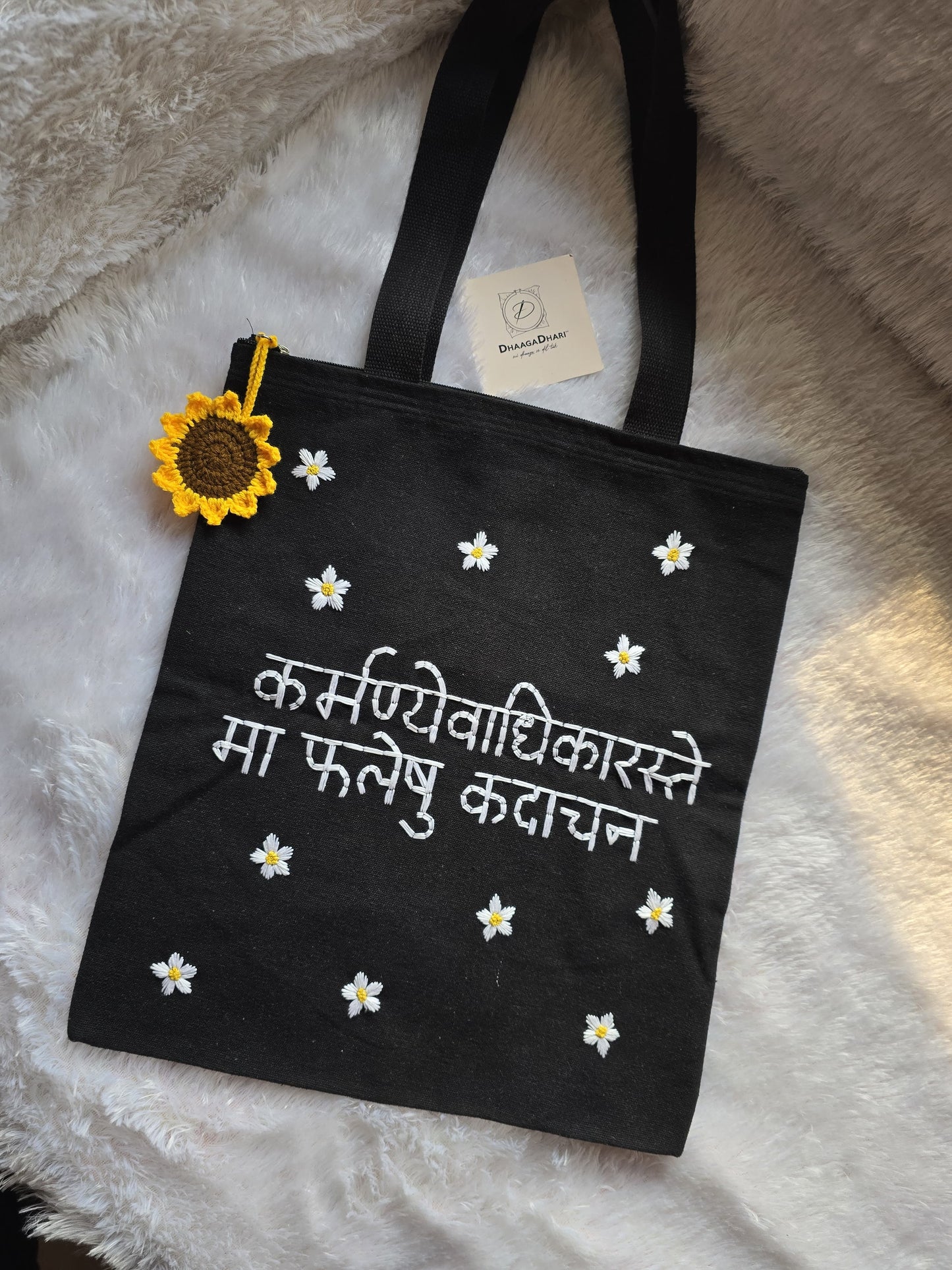 Hand-Embroidered Sanskrit Shloka Tote Bag