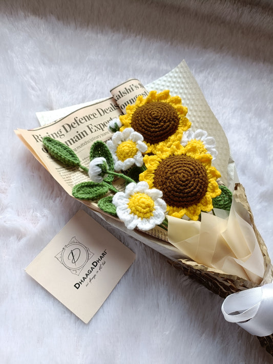 Everlasting Sunshine: Hand-Crocheted Sunflower & Daisy Bouquet