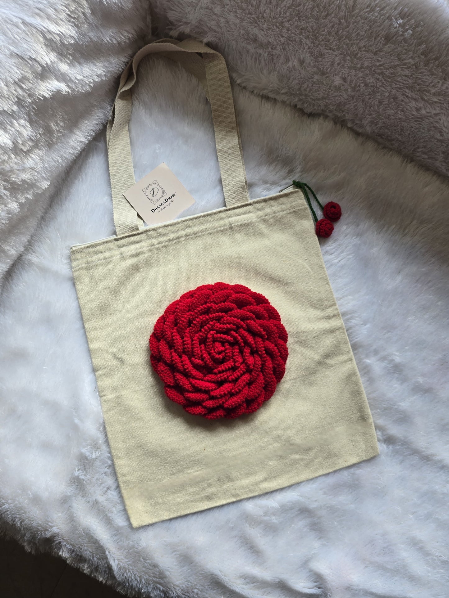 Crochet Rose tote bag