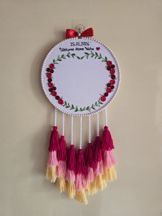 Welcome Home Embroidery Hand print hoop
