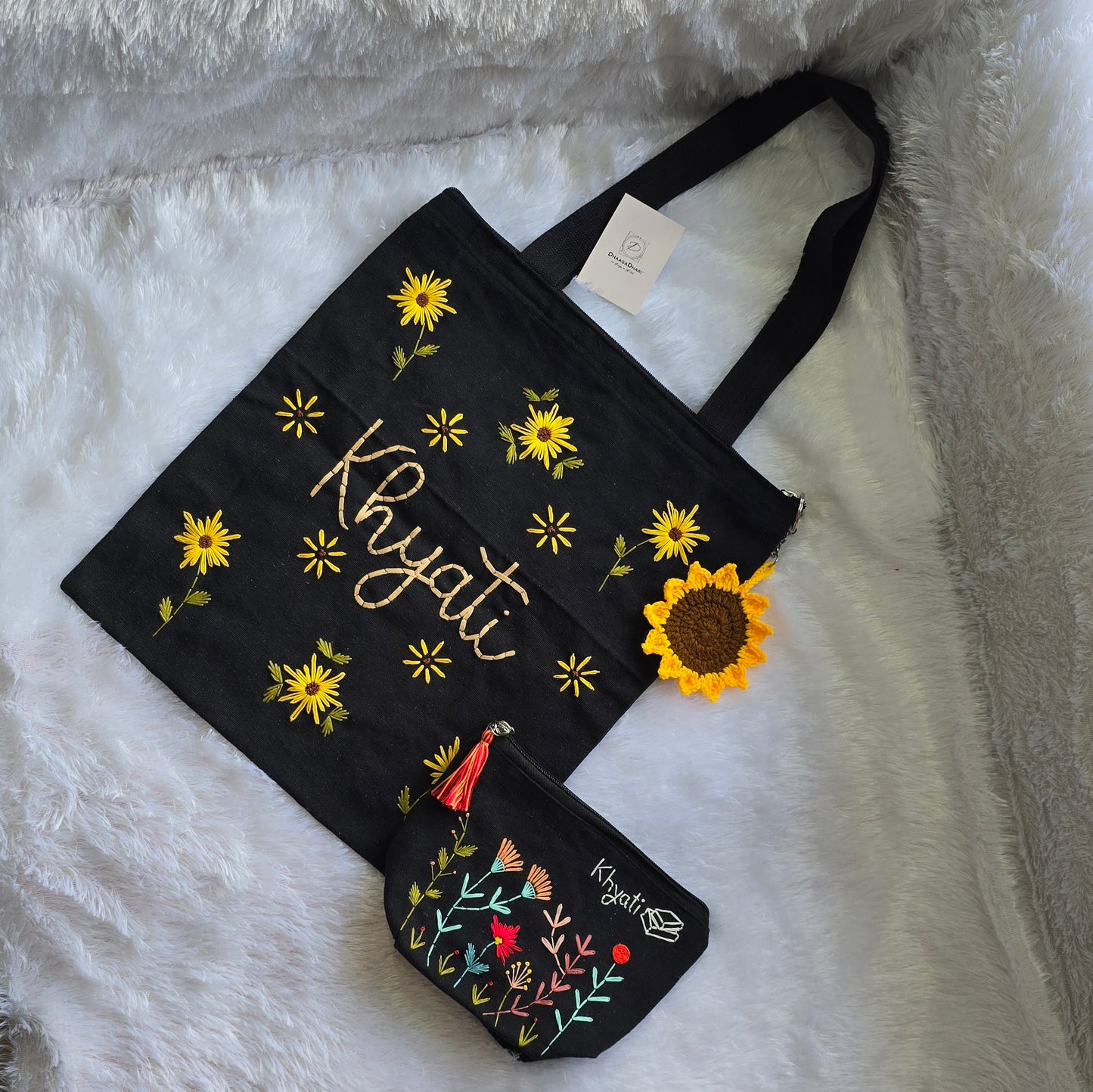 Embroidered Tote Bag Combo with Mini Personalized Pouch