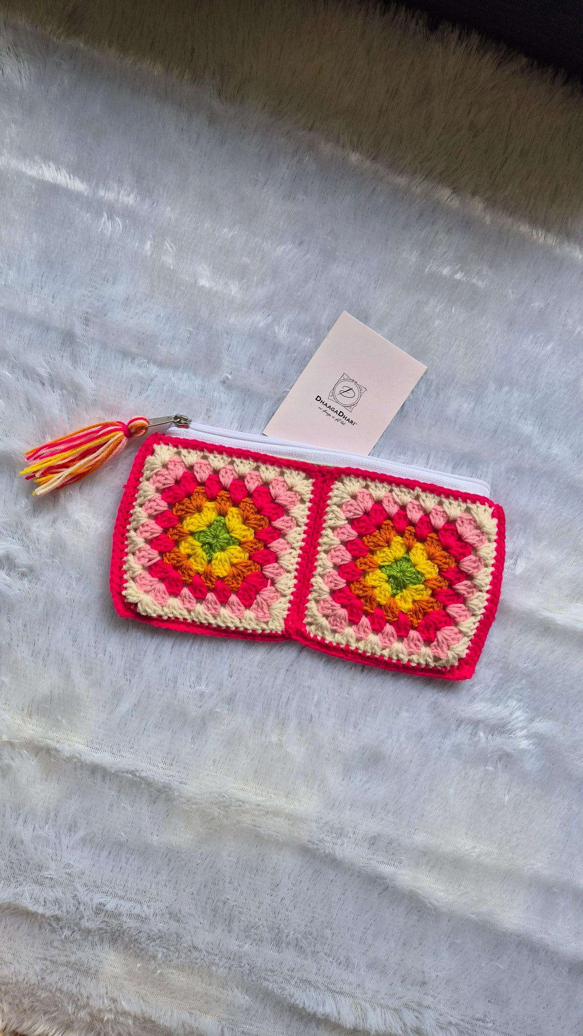 Handcrafted Colorful Granny Square Crochet Zipper Pouch