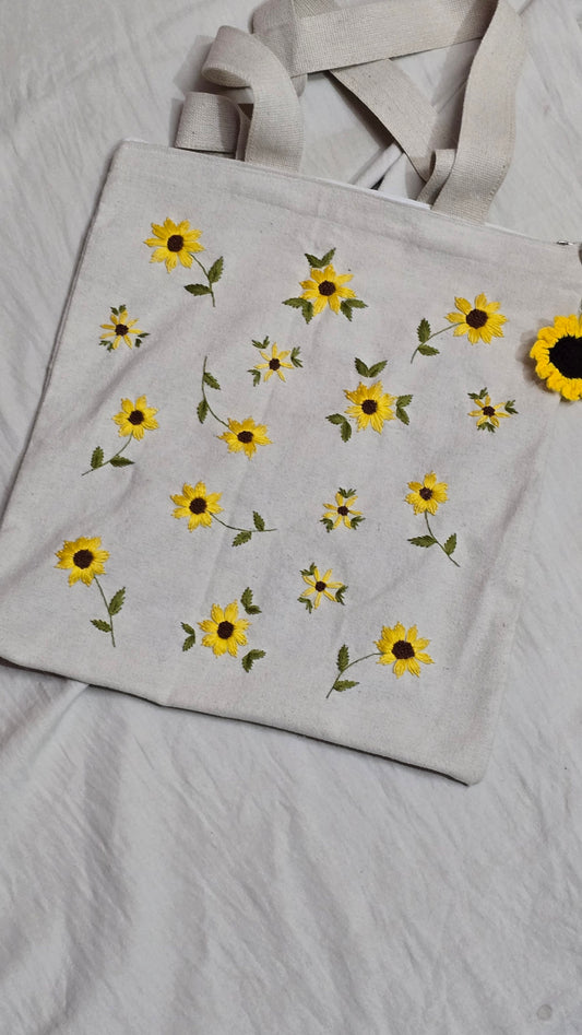 Sunflower Tote Bag with Zip and Sunflower Charm
