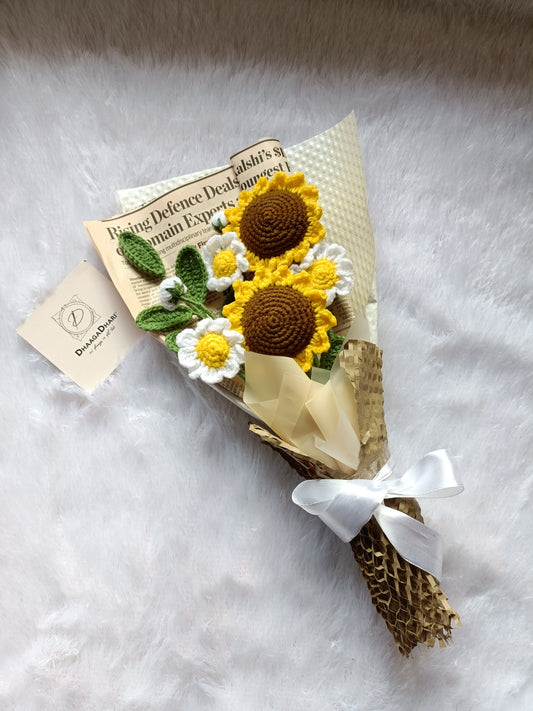 Everlasting Sunshine: Hand-Crocheted Sunflower & Daisy Bouquet