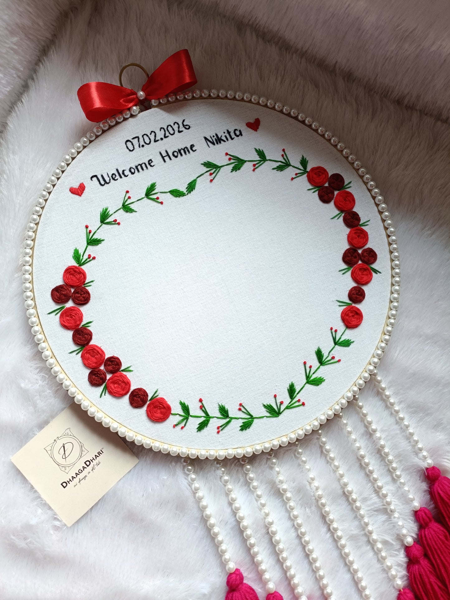 Welcome Home Embroidery Hand print hoop